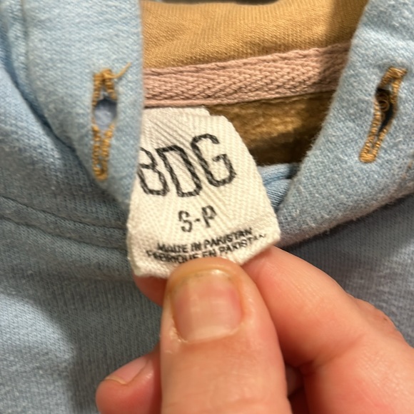 BOGO SALE 🎉 Urban Outfitters BDG Men's Patchwork Hoodie Sweatshirt Small Pastel - Picture 4 of 5